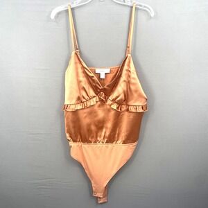 Forever 21 Plus Satin Ruffle Trim Bodysuit Size 0X Copper Adjustable Straps